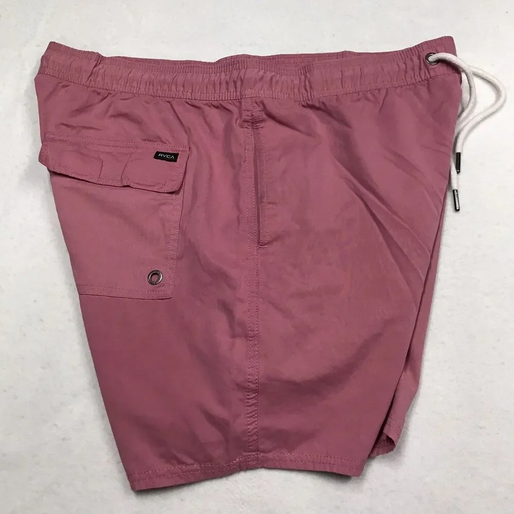 RVCA Horton Elastic Swim Trunks Men M Mauve Unlined Drawstring